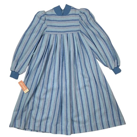 Petit Diable Girls Vintage Flannel Dress 10 Years Old Long Sleeve Blue - Picture 11 of 11